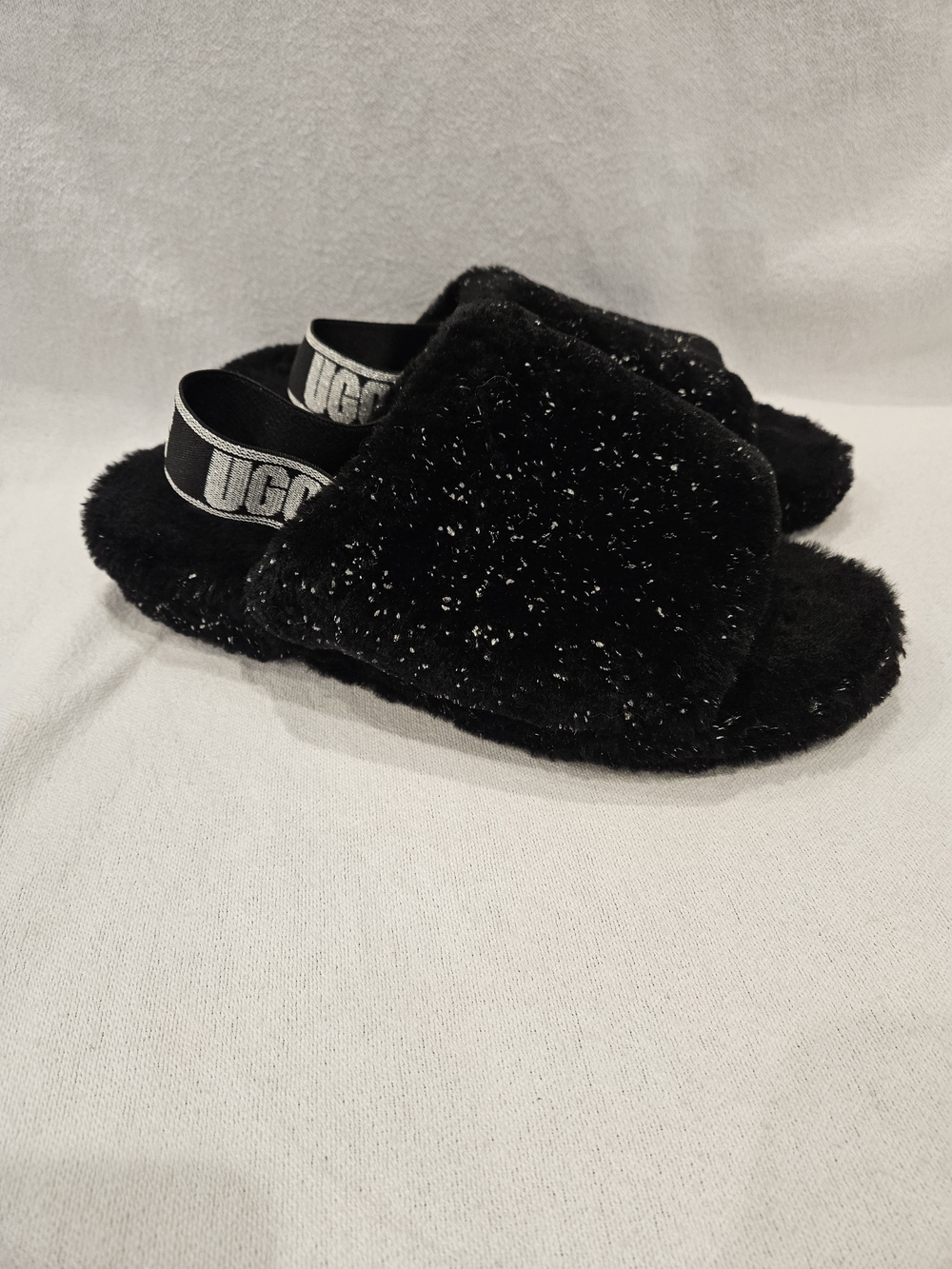 UGG Fluff Yeah Metallic Sparkle Slide Slipper Branded Elastic Heel Size 11